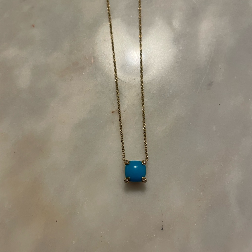David Yurman 18ct Gold Turquoise and Diamond Necklace 7mm